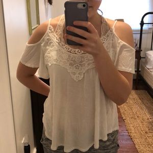 White Lacey detail with off the shoulder sleeves